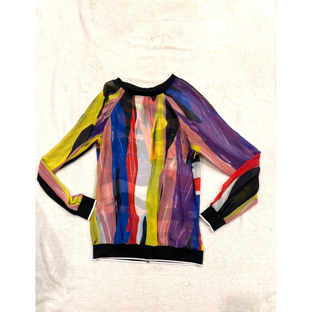Clover Canyon Womens Abstract Multi Color Sheer Long Sleeve Top CCT31L187 Size M